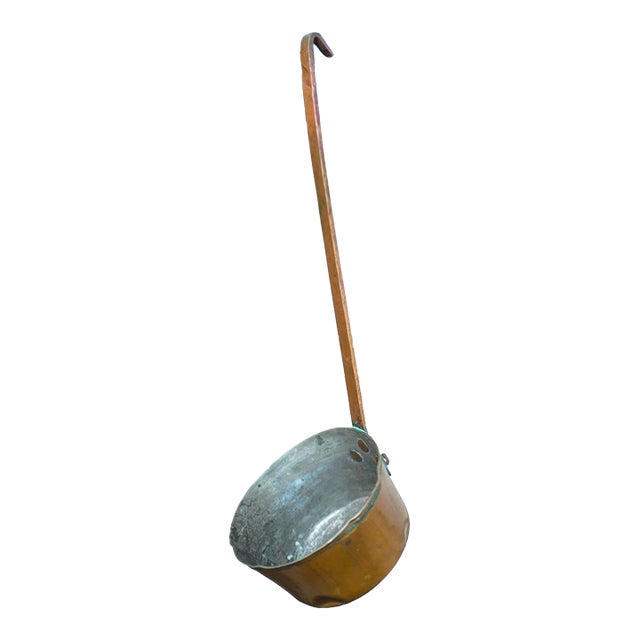Large Copper Tin Lined Ladle Rustic European For Sale