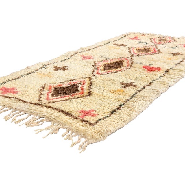 21973 Vintage Azilal Moroccan Rug, 03'00 x 06'04. The Watchful Lozenge: A Vintage Azilal Moroccan Masterpiece of Sacred...