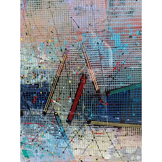 Blue Paul Maxwell, Large Modern Abstract Cast Stencil Painting Paul Maxwell Mod Constructivist Neon, 1988 For Sale - Image 8 of 11