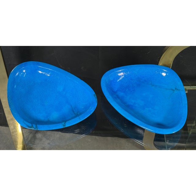 Mid-Century Modern Mid Century Italian Blue Dyed Alabaster Ashtrays Catchalls Made in Italy - A Pair For Sale - Image 3 of 7