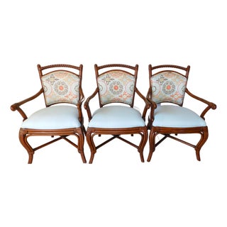 Set of 3 Palecek Rattan Barley Twist Upholstered Accent Arm Chairs For Sale