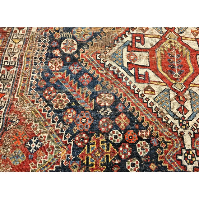 Vintage Persian Qashqai Tribal Area Rug, Hand-Knotted Wool, Geometric Medallions, 4x7, Navy & Red For Sale - Image 17 of 18