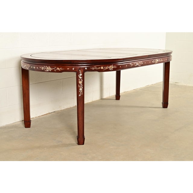 George Zee Antique Chinese Carved Rosewood Extension Dining Table With Mother of Pearl Inlay, Circa 1890s For Sale - Image 4 of 16