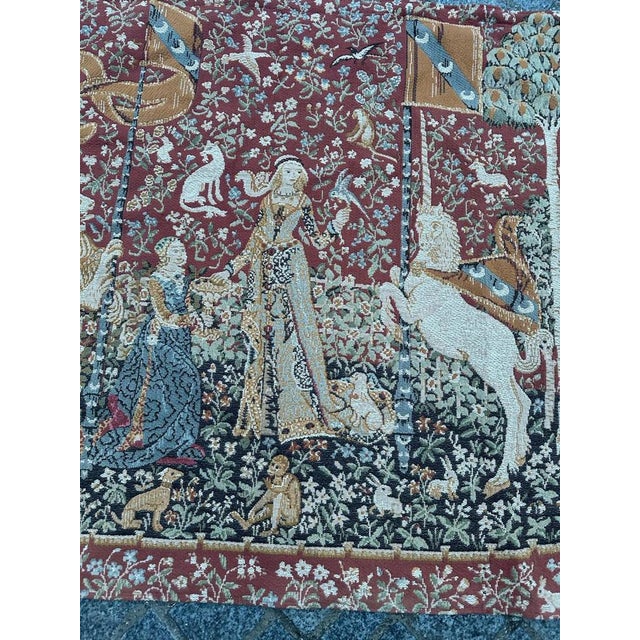 Nice vintage French Aubusson style tapestry with a design of a 15th century museum tapestry “Dame à la licorne - le goût »...