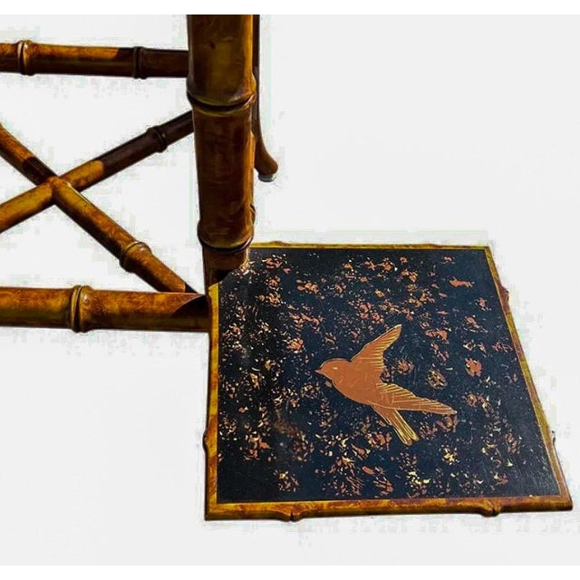 1980s Regency Chinoiserie Burnt Bamboo Black Lacquer Plant Stand Side Table For Sale - Image 5 of 6