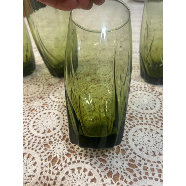 1960s 1960s Anchor Hocking Drinking Glasses in Central Park Ivy Green Swirl Pattern - Set of 4 For Sale - Image 5 of 9