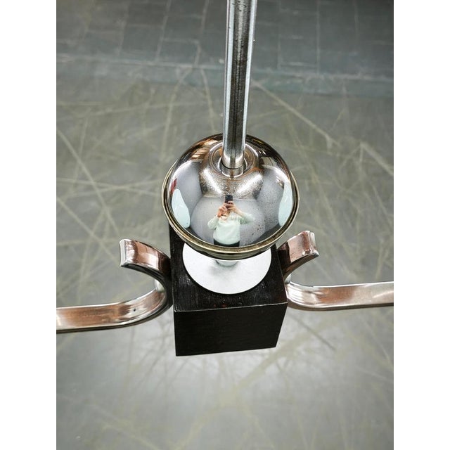 Art Deco Chrome and Opaline Glass Chandelier, Former Czechoslovakia, 1930s For Sale - Image 6 of 12