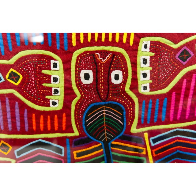 Traditional Framed Mola Textile Art by the Kuna For Sale - Image 3 of 5