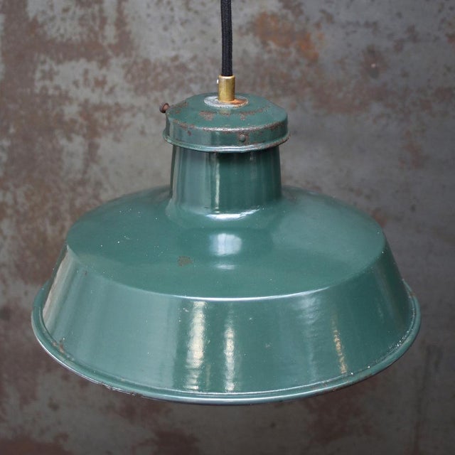 Industrial Vintage Industrial French Petrol Green Enamel Factory Pendant from Sammode For Sale - Image 3 of 5