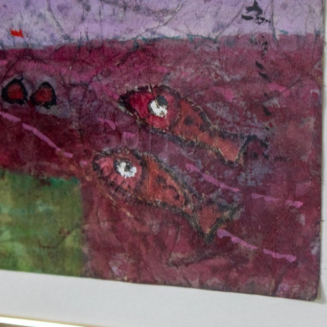 Late 20th Century Abstract Modern Watercolor Painting With Gold Frame Signed by John H Chen For Sale - Image 13 of 18