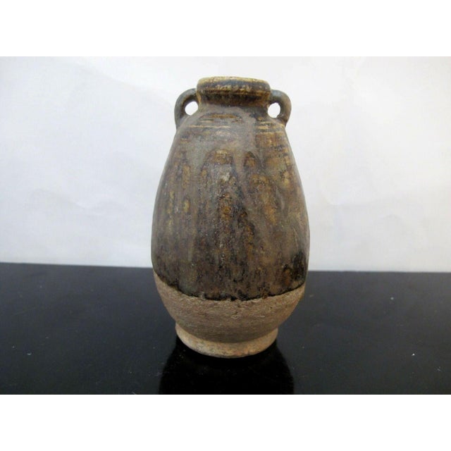 Traditional Antique Thai Sawankhalok Small Pottery Bottle or Jar With 2 Handles For Sale - Image 3 of 8