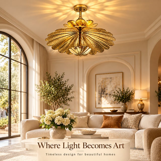 Not Yet Made - Made To Order Handmade Brass Flower Ceiling Light, Floral Semi Flush Mount, Hammered Brass Chandelier, Vintage Lotus Ceiling Fixture, Art Deco Lighting For Sale - Image 5 of 18