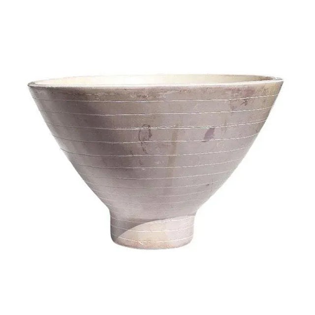 Mid-Century Transitional Tall Purple Decorative Stoneware Bowl For Sale - Image 4 of 8