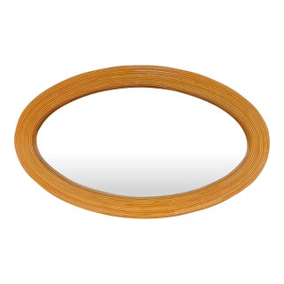 Gabriella Crespi Style Large Oval Pencil Reed Rattan Wall Mirror For Sale