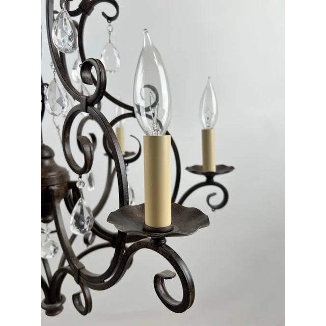 Late 20th Century French Art Nouveau Style Metal & Crystal 6 Light Scroll Chandelier For Sale - Image 9 of 11