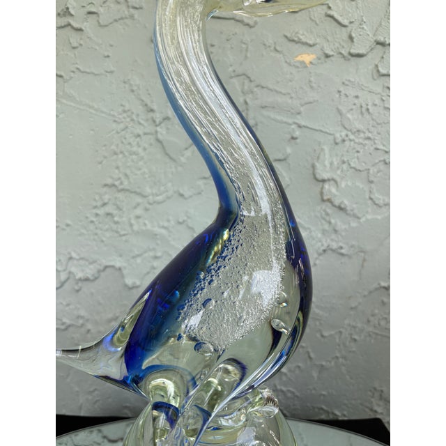 1970s Vintage Blue & Clear Art Glass Swan Sculpture With Controlled Bubble Inclusions For Sale - Image 5 of 12