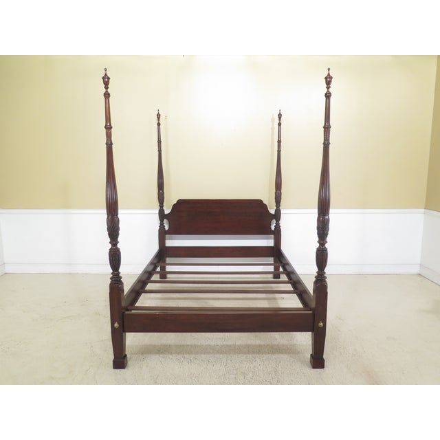 1990s Vintage Ethan Allen Queen Size Rice Carved Cherry Poster Bed