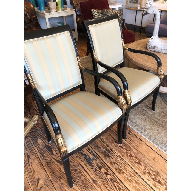Regency Style Black & Gold Dolphin Motif Armchairs -A Pair For Sale - Image 11 of 11