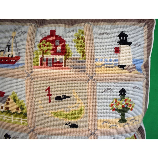 Erica Wilson Hand Needlepoint Nantucket Sampler Pillow For Sale - Image 4 of 4