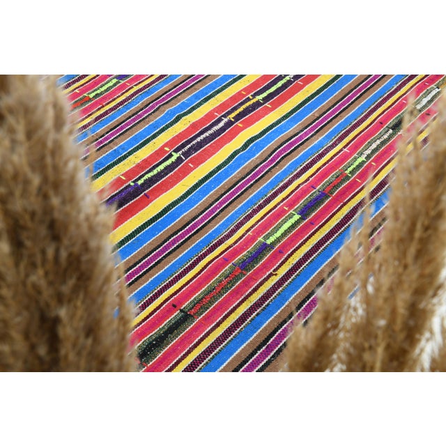 1970s Vintage Turkish Oushak Handmade Wool Cotton Blue Runner Rug For Sale - Image 10 of 12