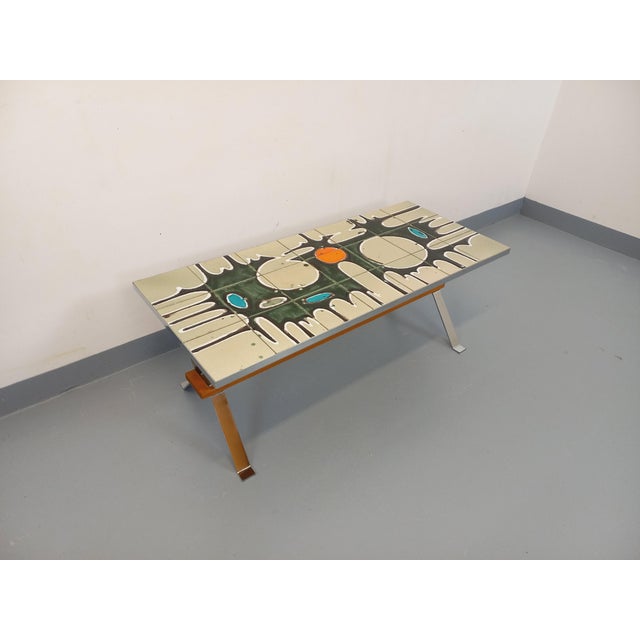 Vintage Coffee Table in Ceramic, Chrome Metal and Wood, 1970s For Sale - Image 12 of 16