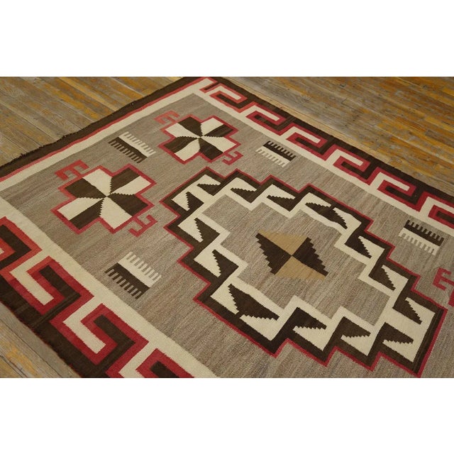 1920s Gray Medallion Antique American Navajo Rug 4' 6" X 6' 6" Flatweave Wool Carpet For Sale - Image 4 of 9