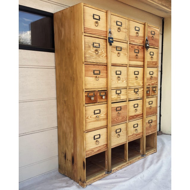 Industrial 26-Drawer Card Catalog Cabinet in Wood, 1950s For Sale - Image 3 of 18