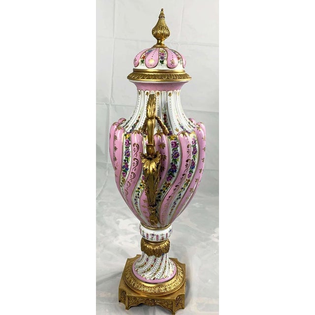 20th Century Ormolu & Pink Sevres Porcelain Vases with Lids, Set of 2 For Sale - Image 10 of 11