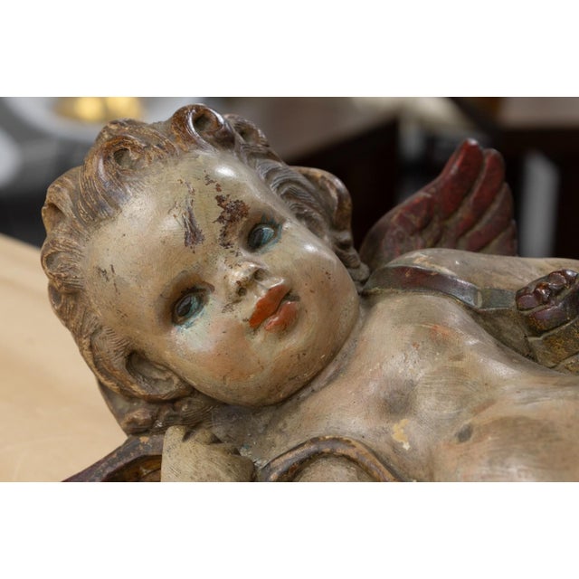 Ceramic Antique Italian Baroque Hand Painted Ceramic Cherub Sculpture, C. 19th Century For Sale - Image 7 of 7