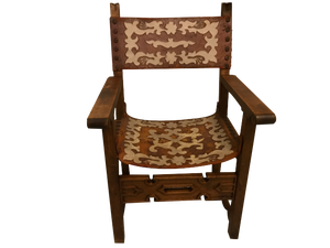 Antique Spanish Throne in Walnut and Skin, 1600s