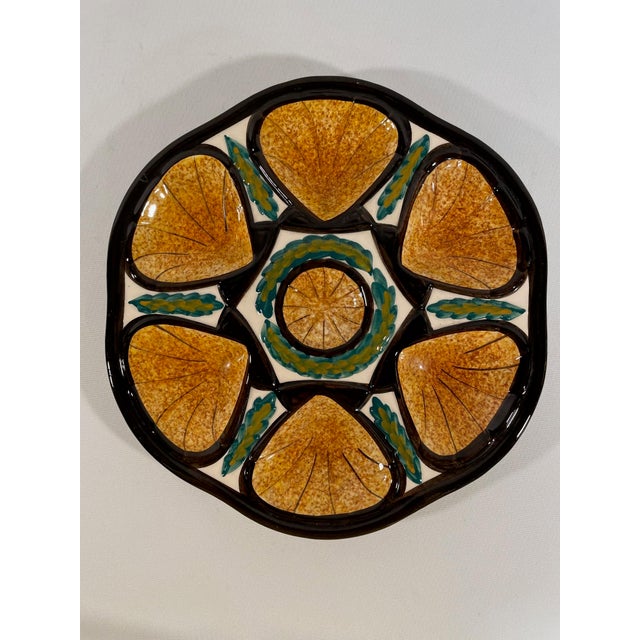 Vintage 1950s French Saint Jean De Bretagne Majolica Oyster Plate For Sale - Image 13 of 18