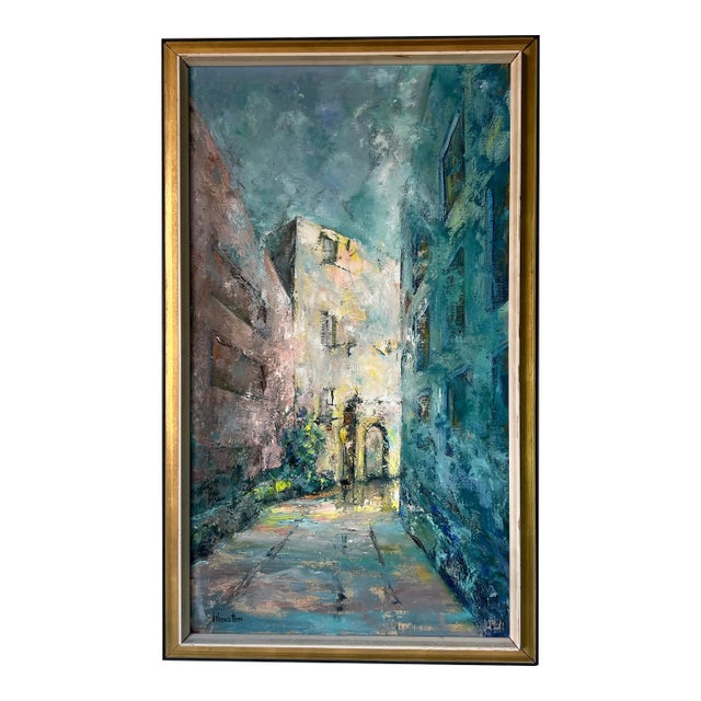 70's Lilienstein Impressionist Street Scene Oil on Canvas Painting, Framed For Sale