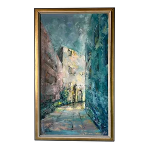 70's Lilienstein Impressionist Street Scene Oil on Canvas Painting, Framed