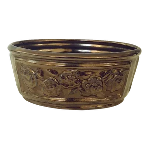 Vintage Haeger Pottery Floral Metallic Crackle Bronze Oval Ceramic Planter Vase Cachepot