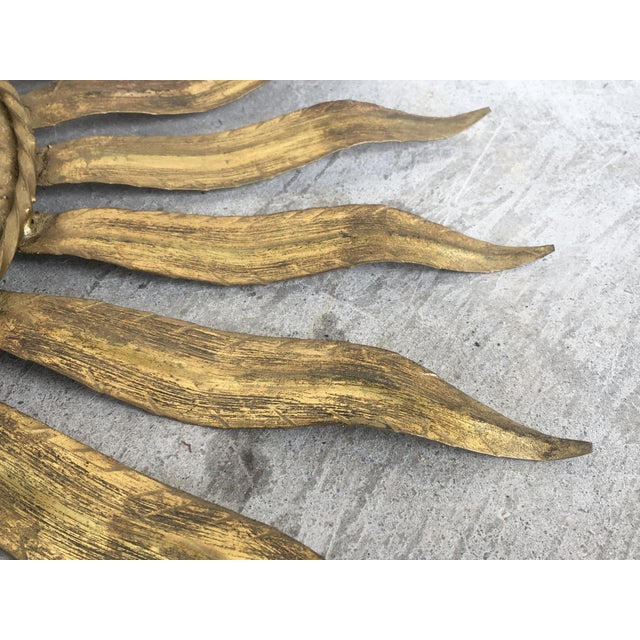 Mid-Century Modern Gilt Iron Layered Leafed Flower Shaped Sunburst Mirror For Sale - Image 12 of 13
