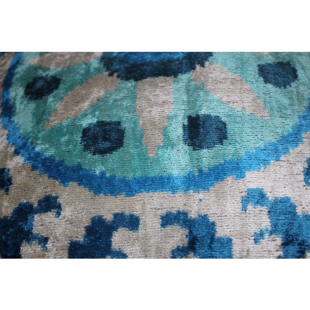Light Blue Hand Knotted Turkish Silk Velvet Ikat Pillows For Sale In Washington DC - Image 6 of 9