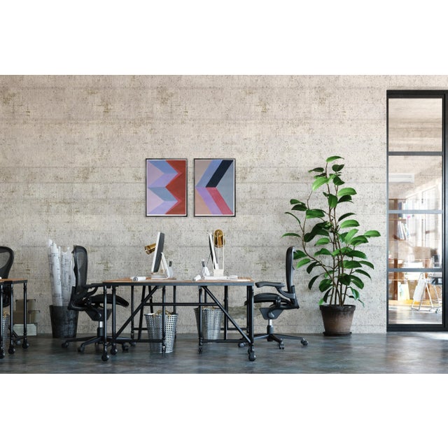 Dark Gray 2022, Brutalist Architecture Diptych of "Rhombus Colors Study I", Acrylic Painting on Watercolor Paper by Natalia Roman For Sale - Image 8 of 10