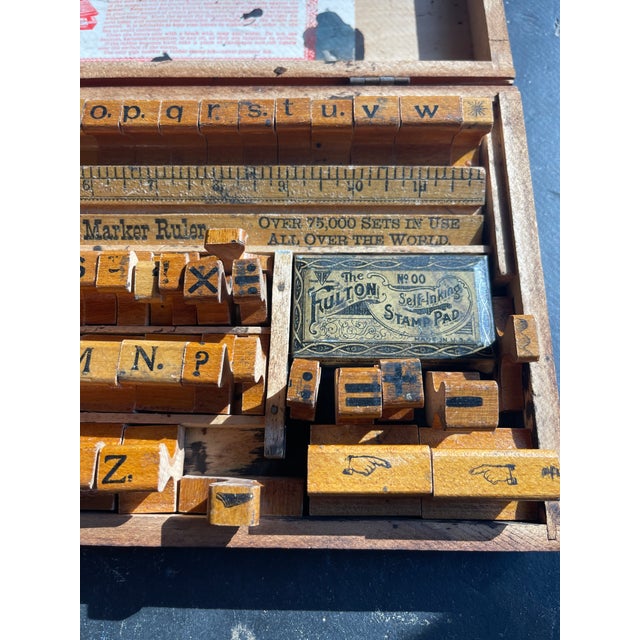 Vintage Wood Rubber Stamping Set in Case Alphabet Upper Lower Numbers For Sale - Image 4 of 12