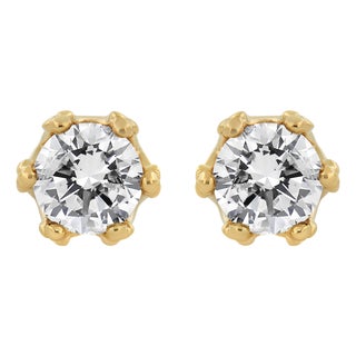 14K Yellow Gold 2.0 Cttw Round Diamond Crown Stud Earrings (I-J Color, I1-I2 Clarity) For Sale