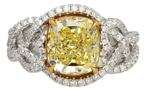 Gia Certified 3.25 Yellow Diamond Interlocking Heart Shank 18k Gold Ring Size 6