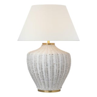Marie Flanigan by Visual Comfort Signature Evie Large Table Lamp in White Wicker with Linen Shade For Sale