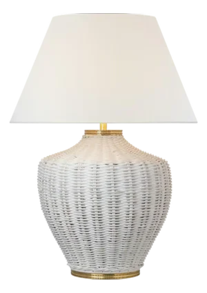 Marie Flanigan by Visual Comfort Signature Evie Large Table Lamp in White Wicker with Linen Shade