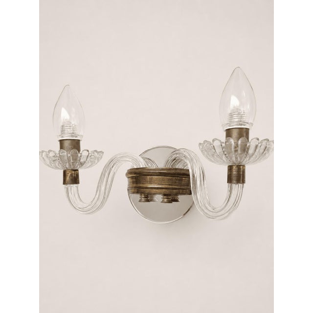 Mid-Century Murano Glass & Brass Two-Arm Wall Sconces, 1960s, Set of 2 For Sale - Image 3 of 7