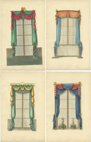 Sheraton, Illustrations of Windows with Drapery, 1805, Prints, Set of 4