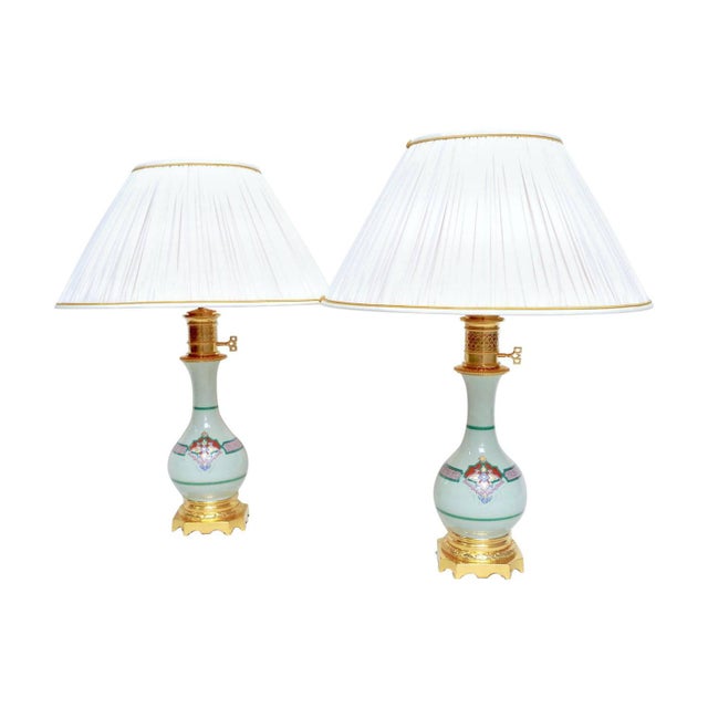 Antique Celadon Porcelain Lamps, Set of 2 For Sale - Image 5 of 6