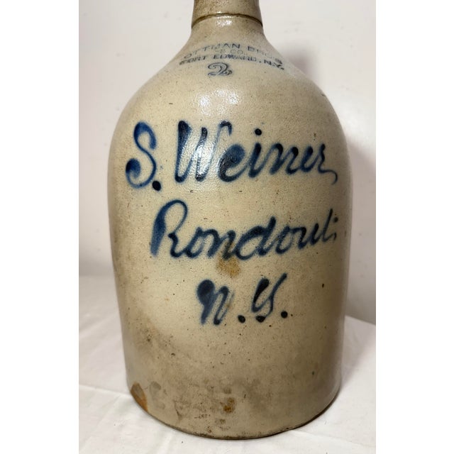 Antique 1800s Antique Ottman Bros. Ny Stoneware Salt Glazed Cobalt Pottery 2 Jug For Sale - Image 4 of 11