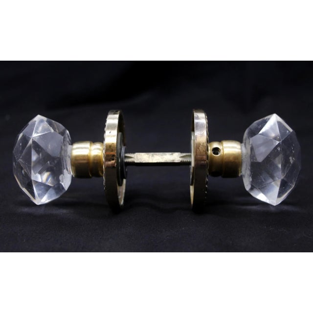 Mid 20th Century Vintage Faceted Lucite Door Knob Set With Brass Rosettes For Sale - Image 5 of 7