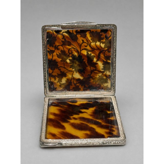 1900s Swedish Sterling Silver and Faux Tortoiseshell Floral Compact For Sale - Image 9 of 11