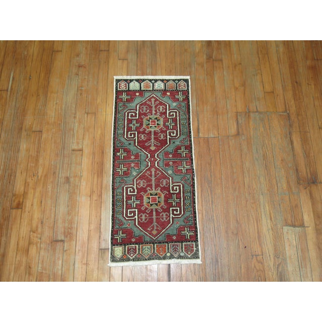 Contemporary Green Vintage Anatolian Turkish Rug - 1'5" x 3'5" For Sale - Image 3 of 5