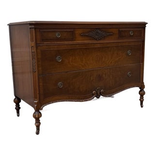 Antique Victorian Revival Walnut Dresser With Ornate Carved Details For Sale